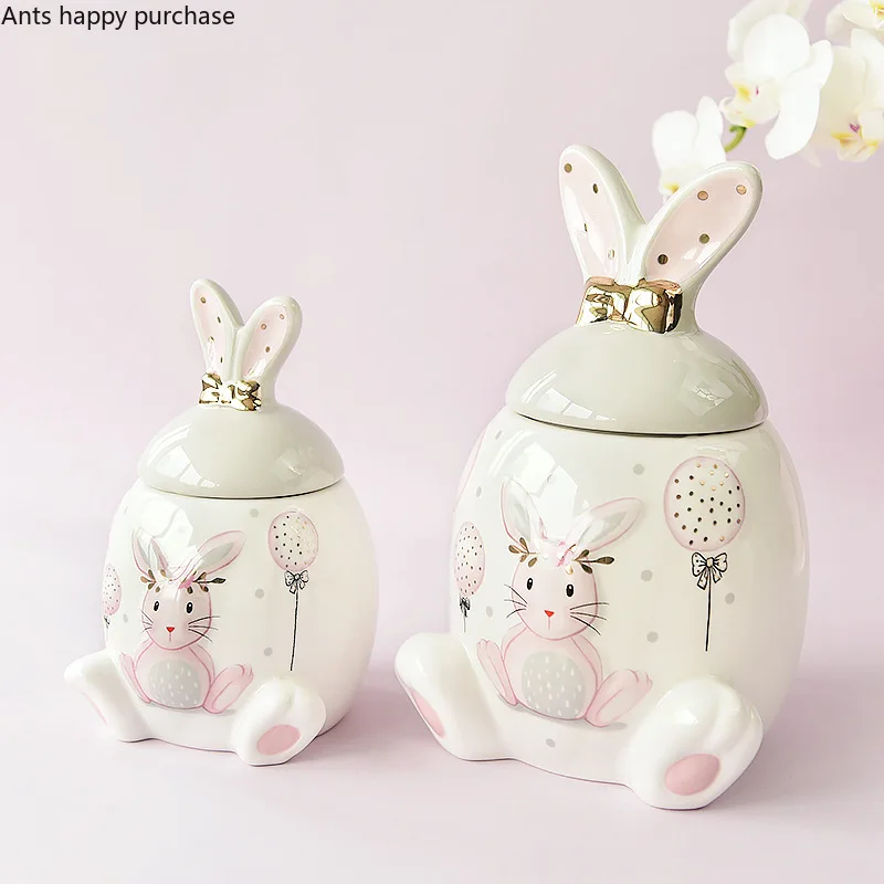 Rabbit Ceramic Jar High Capacity Storage Jar Storage Tank Kitchen Organizer Food Container Decorative Jars Tea Box Tea Caddy Ceramic Storage Jar