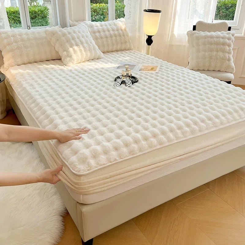 Class A Rabbit Plush Sheet Crystal Plush Mattress Protective Cover, Milk Mattress Cover, Dust Cover mattress cover