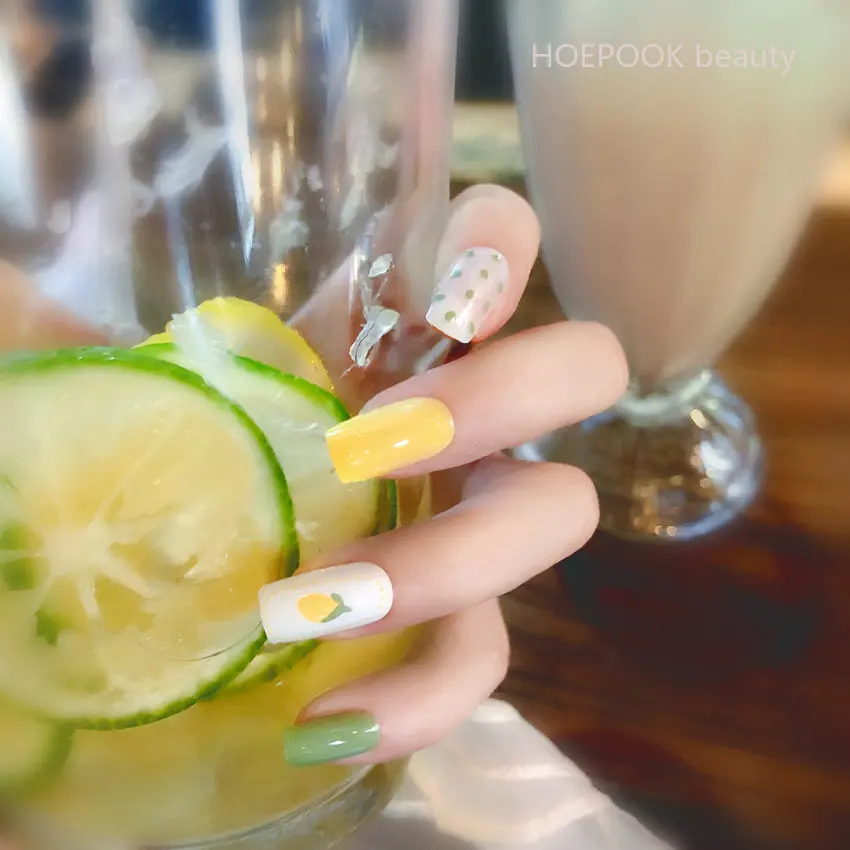 

24pcs Lemon Coffin Cute Kawaii Press On Nail Tips Removable Full Cover Artificial Fake Nails Finished False Nails Set Decoration