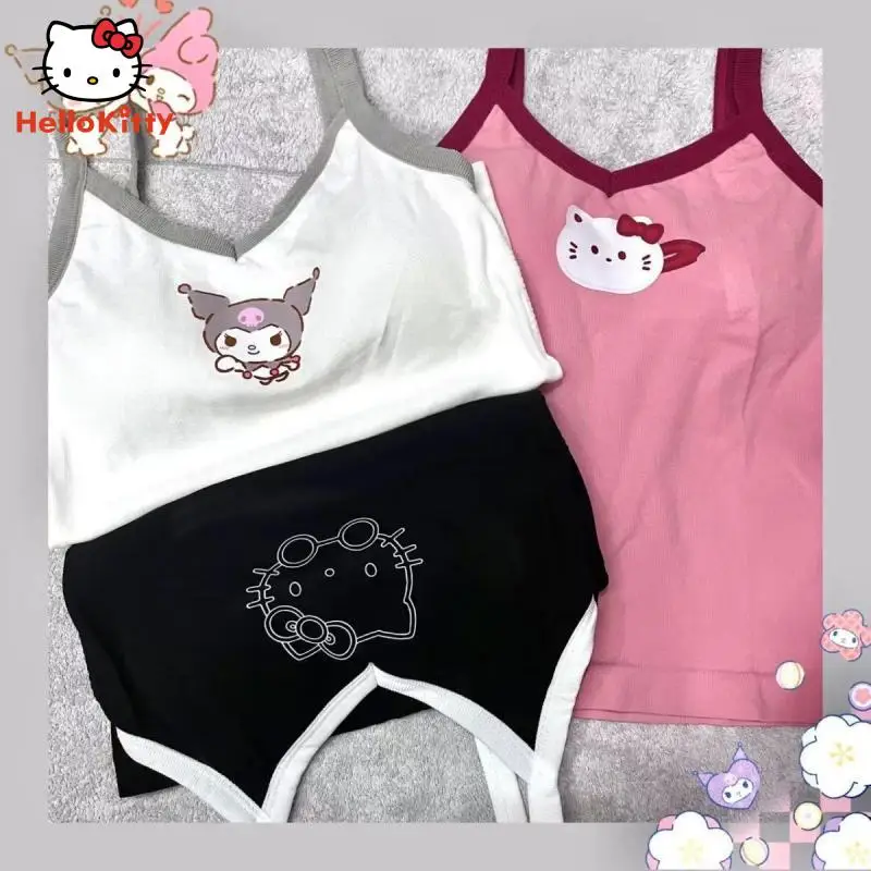 

Y2K Kawaii Girly слинг жилет аниме мультфильм Hellokitty Kuromi нижнее белье летние топы для отпуска пляжная одежда с нагрудной подушкой японский