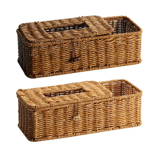 Copertura Per Scatola Di Fazzoletti In Rattan - Decorativa Intrecciata A Mano Per Cucina, Bagno O Ufficio, 14.5x14.5x12.7 Cm - Foto 3