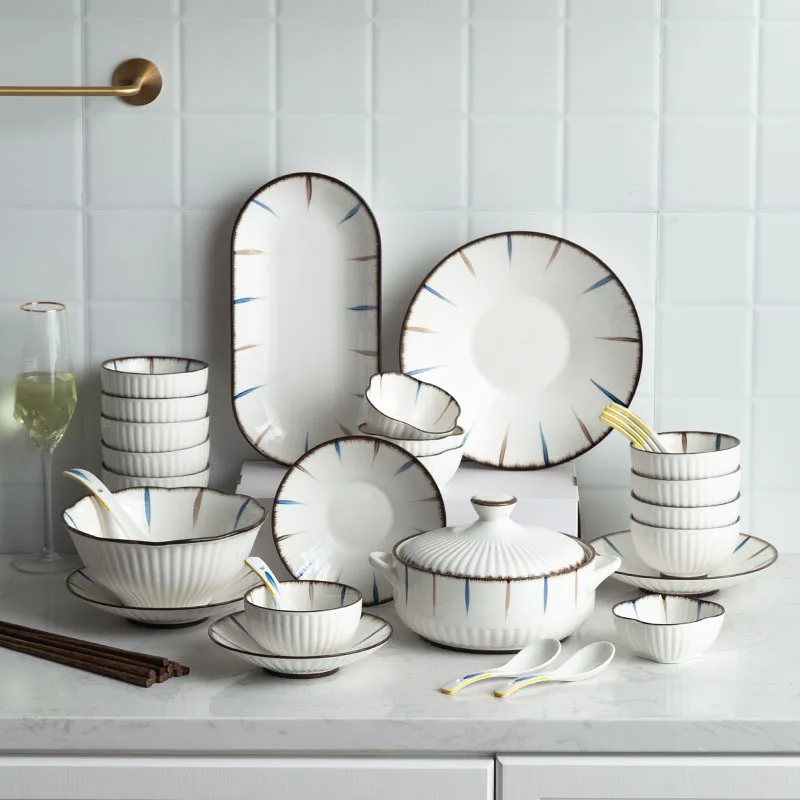 

Household Japanese Bowl Set Ceramic Rice Bowl Plate Light Luxury Bowl Tableware Tableware Set Combination