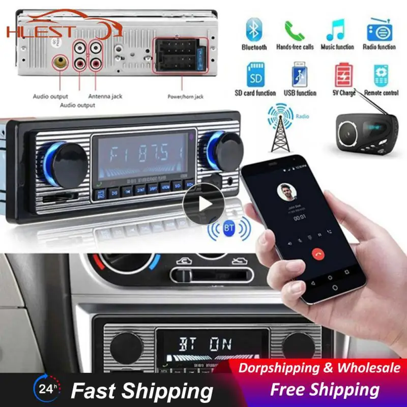 Autoradio Bluetooth-Compatibile Autoradio Stereo Fm Sd Aux Play Retro Autoradio Uscita Audio Lettore Mp3 Per Auto Con Telecomando