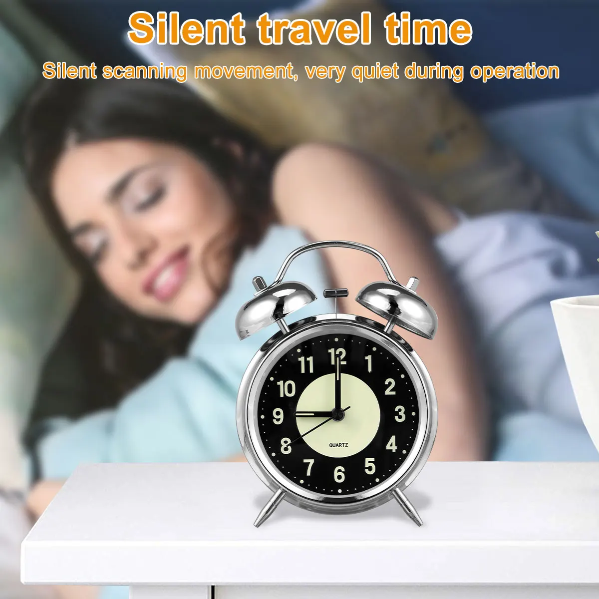 Super Loud Alarm Clock Metal Twin Bell Alarm Clock with Night Light Retro Bedside Clock Silent