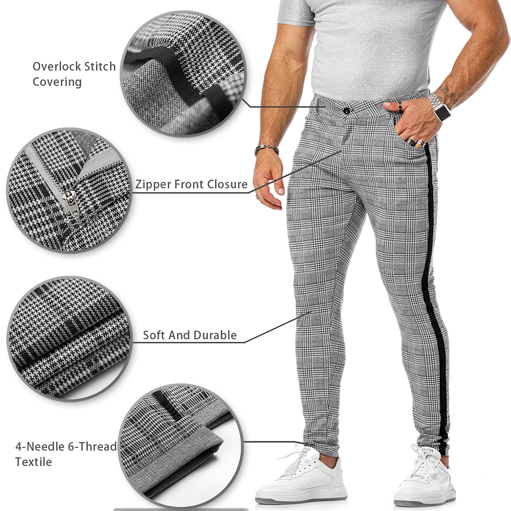 Mens Streetwear Chinos Plaid Casual Pants Fitness Men Skiny Bottom Jogger Pants Sweatpants Fashion Trousers Stripe Track Pants