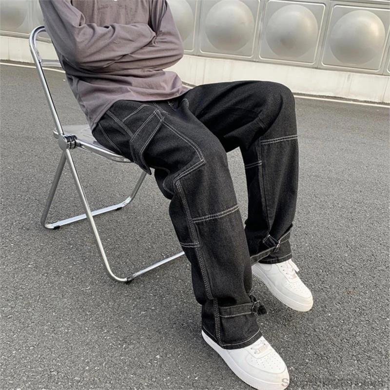 Wide Leg Jeans Men loose Hip Hop Casual Men's Straight Baggy Denim Pants Streetwear Skateboard Pant Neutral Trousers Plus Size 4