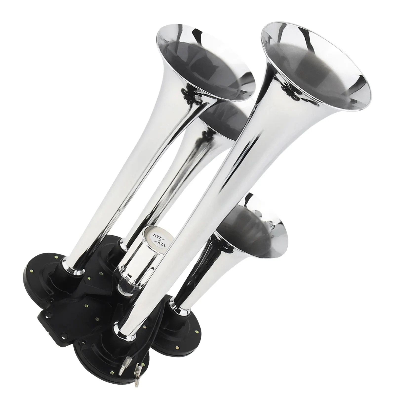 Car Air Horn 150.2db Trumpet 4-Trumpet Silver Super Loud Chrome Plated Zinc Alloy Universal Kit For Train Car Vehicle
