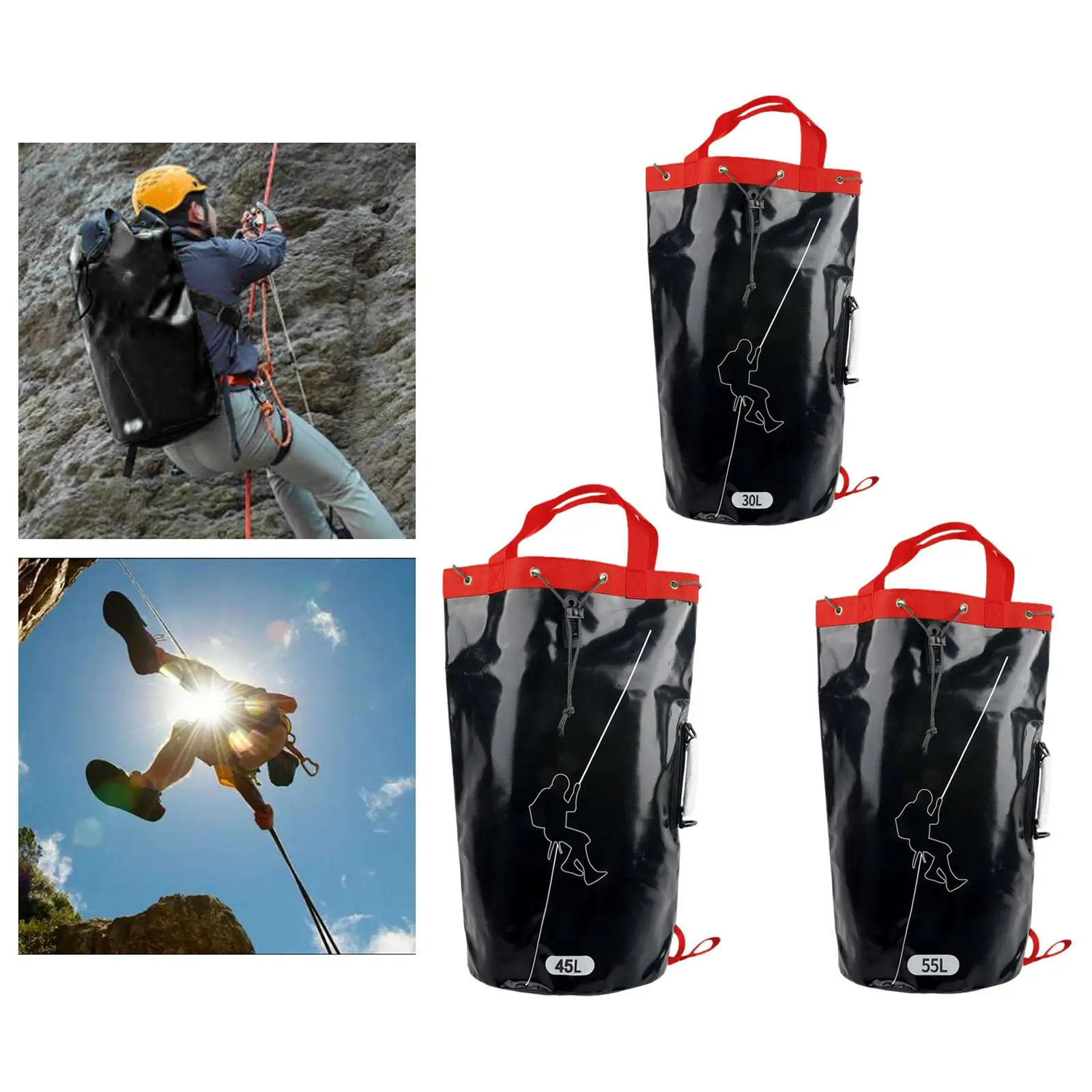 Bolsa de equipo de cuerda de escalada, bolsa de almacenamiento de equipo de arborista de PVC para senderismo al aire libre