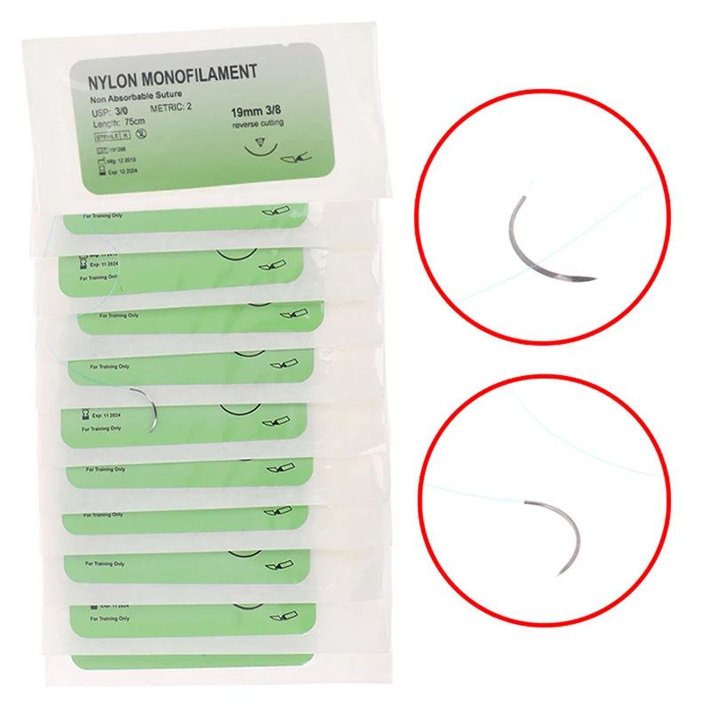 12 Stück Polypropylen Monofilament Medizinische Fadennadel Chirurgische Nahttraining Faden Naht-Übungsset – Detail 2
