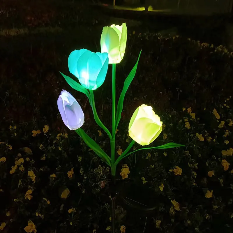 Solar Lights Outdoor LED Lighting Waterproof Garden Lamp Home Garden Lawn Decoration Colourful Tulip Gift Flower 4-piece set new 16pcs led solar powered lamp outdoor led solar tulip flower light solar garden lawn light landscaping lamp night decoration