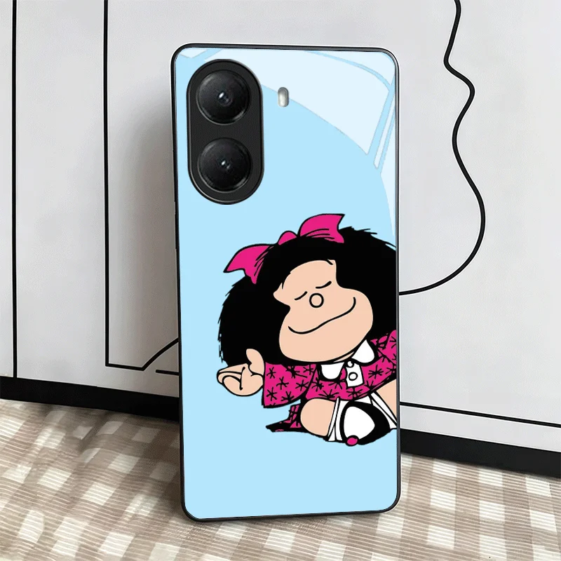 Cartoon Mafalda Design Tempered Glass Phone Case