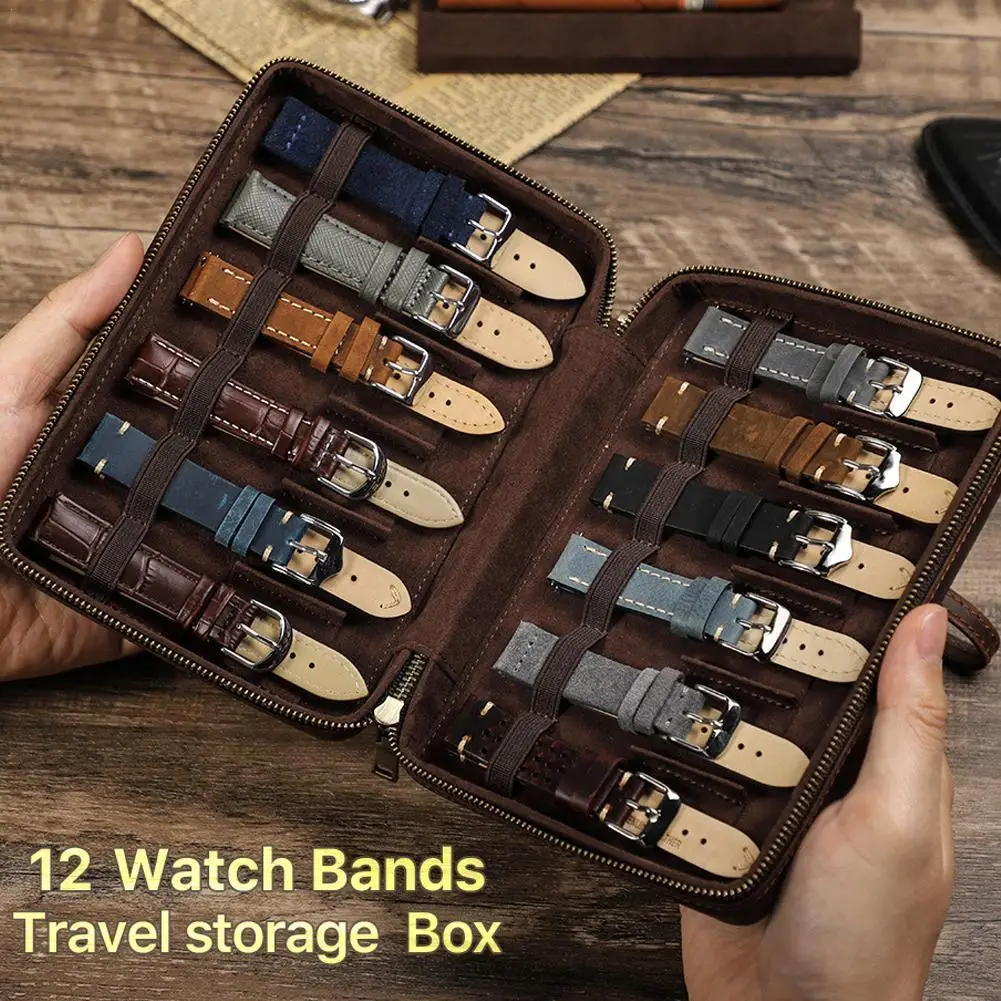 

Portable Watch Travel Cases Watch Roll Watch Box For Men Leather 12 Slot Watch Roll Travel Cases Jewelry Organizer & Display