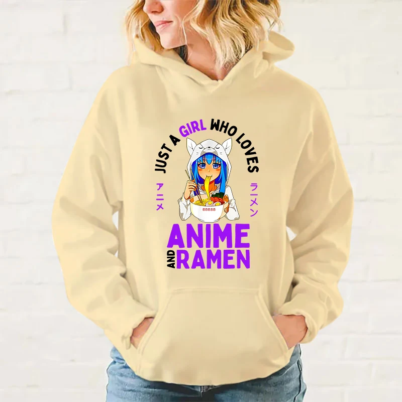 thumbnail image 1 of Nueva moda Just A Girl Who Loves Anime And Ramen - Sudadera con capucha deportiva de manga larga para mujer, sudadera de algodón, 1 of 5