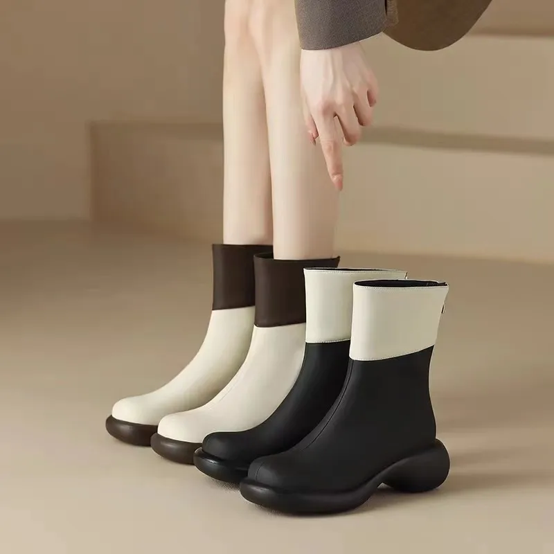 Women Mid Heels Shoes Chunky Chelsea Boots Winter New Designer Platform Ankle Boots Pumps Gladiator Punk Motorcycle