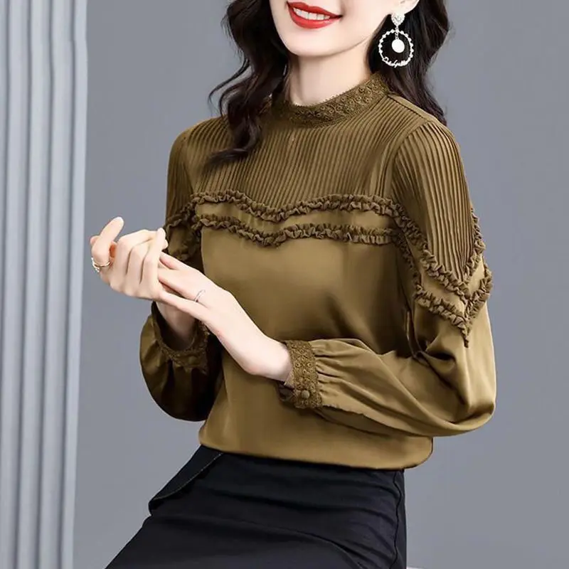 Half-high collar inside foreign style T-shirt long sleeve top spring and autumn new stitching fashion temperament base shirt