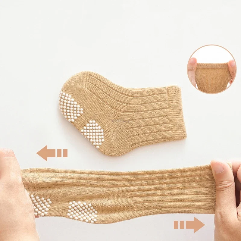 3Pairs Spring Autumn Newborn Baby Glue Anti-slip Solid Floor Socks Cute Cartoon Non-slip Mid-tube Cotton Stockings for Boy Girls cotton socks,kids socks,baby socks,girls socks,cartoon socks