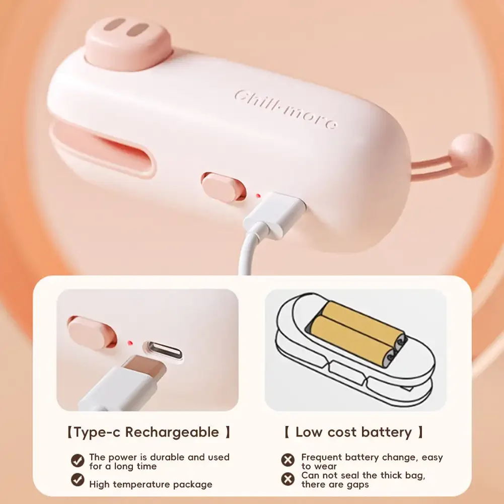 Small Vaccum Sealing Machine Portable 2-in-1 Bag Sealer Snack Bag Heat Sealing Machines Handheld Food Sealer Kitchen Gadget