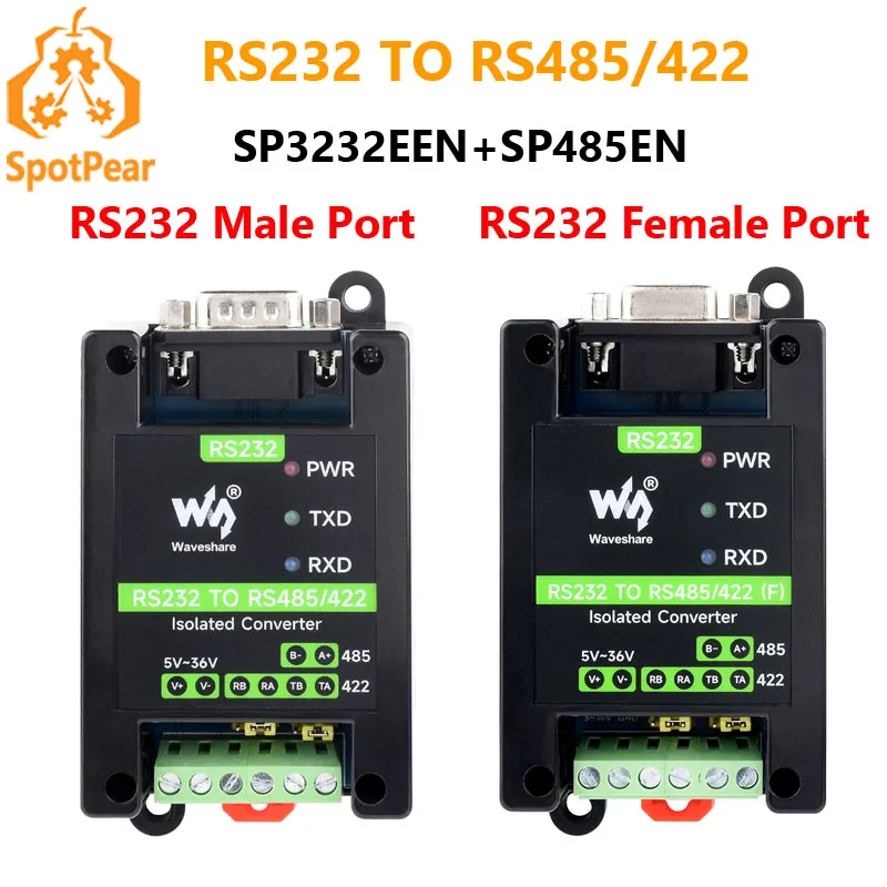 Isolated RS232 To RS485/422 Converter - DB9 Male Port With SP3232EEN/SP485EEN Chips, 300-921600bps