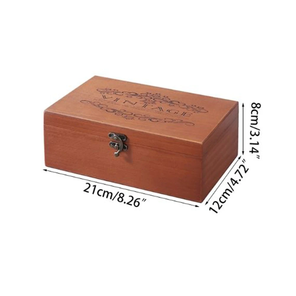 Retro-Aufbewahrungsbox aus Holz mit abschließbarem Holz, dekorativer Koffer für Zuhause oder Büro, Holzkiste mit Klappdeckel, Andenkenhalter mit Schloss – Detail 13