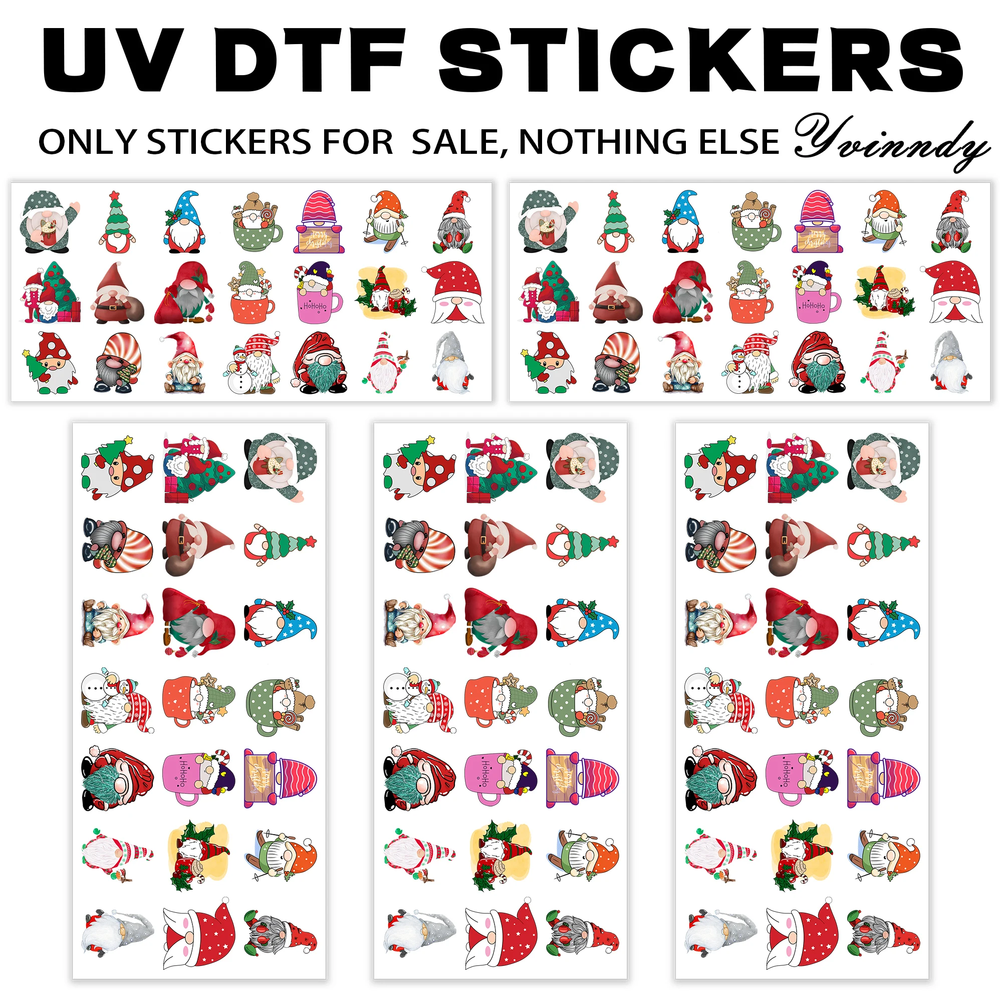 105개/세트 크리스마스 엘프 키체인 전사지 UV DTF 전사지 내구성 높은 점착력 전사지