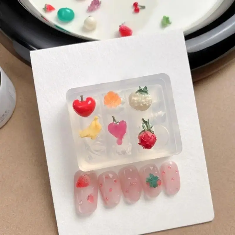 3D 과일 실리콘 네일 몰드 달콤한 꽃잎 DIY 디자인 매니큐어 템플릿 조각 네일 아트 스텐실 소프트 스탬핑 몰드 도구