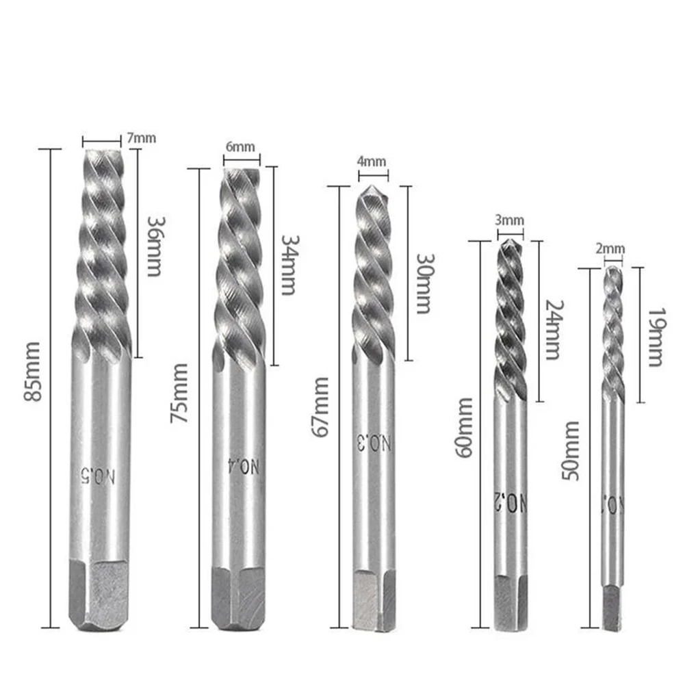 5pcs Screw Extractor Center Drill Bits Guide Set Broken Damaged Bolt Remover Hex Shank And Spanner For Broken Screw Hand Tool