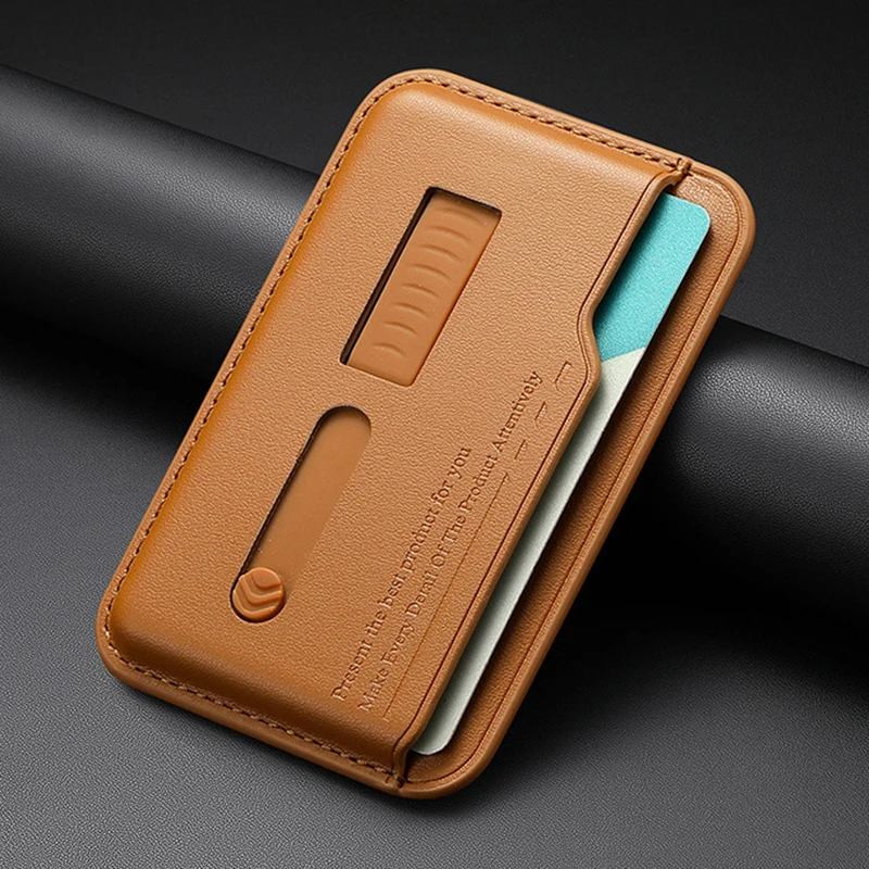 Sleek Magnetic Leather Wallet Card Holder Case with Hidden Strap