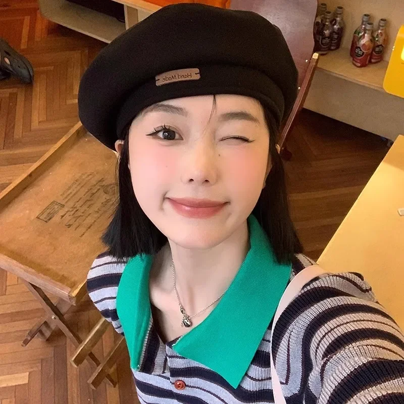 Beret Hat Woolen Beret Autumn Winter Woolen Hats British Style Retro Berets Caps for Women