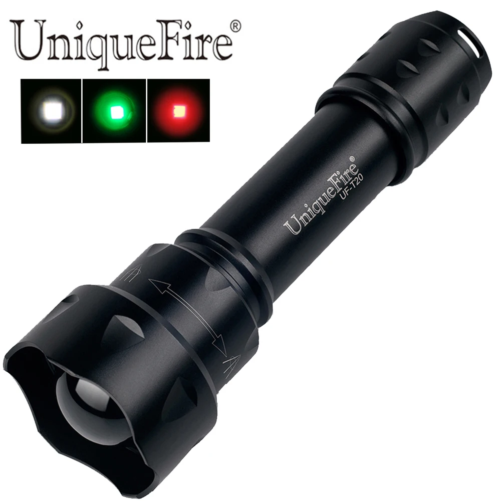 

UniqueFire 38 мм фонарик T20 XRE зеленый/красный белый фонарик 3 режима масштабируемый 20 мм выпуклая линза фонарь для 1x18650