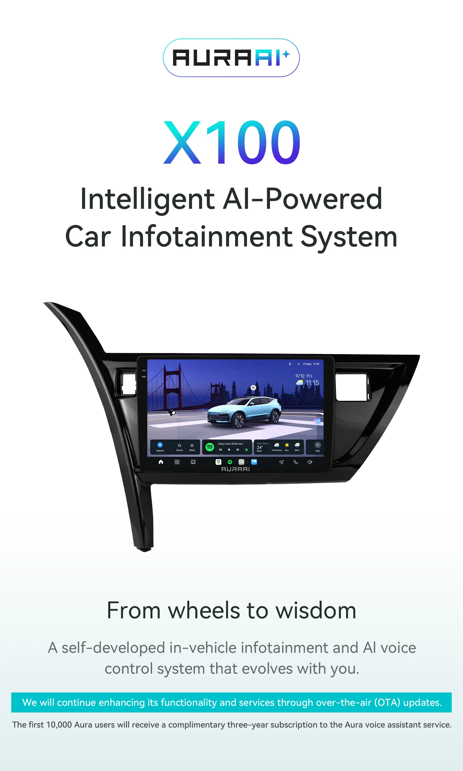 AURAAI X100 Android Auto Intelligente Bildschirm für Toyota Corolla Auris 2013-2016 Auto CarPlay 4G BT GPS DSP ADAS 360 ° NOCK UNIS7870 – Detail 1