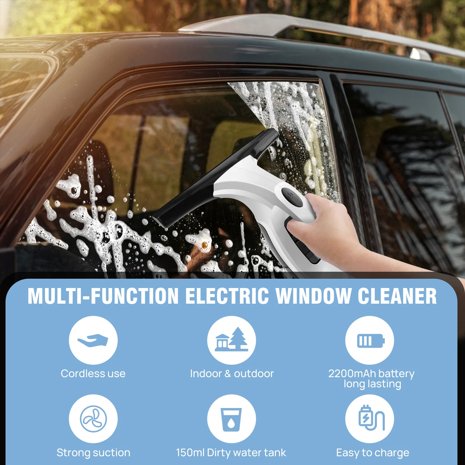 Cordless Window Vac Cleaner, Rechargeable Window Cleaner - 28cm Squeegee Element & 150ml Water Tank, Cordless Window Washer 3