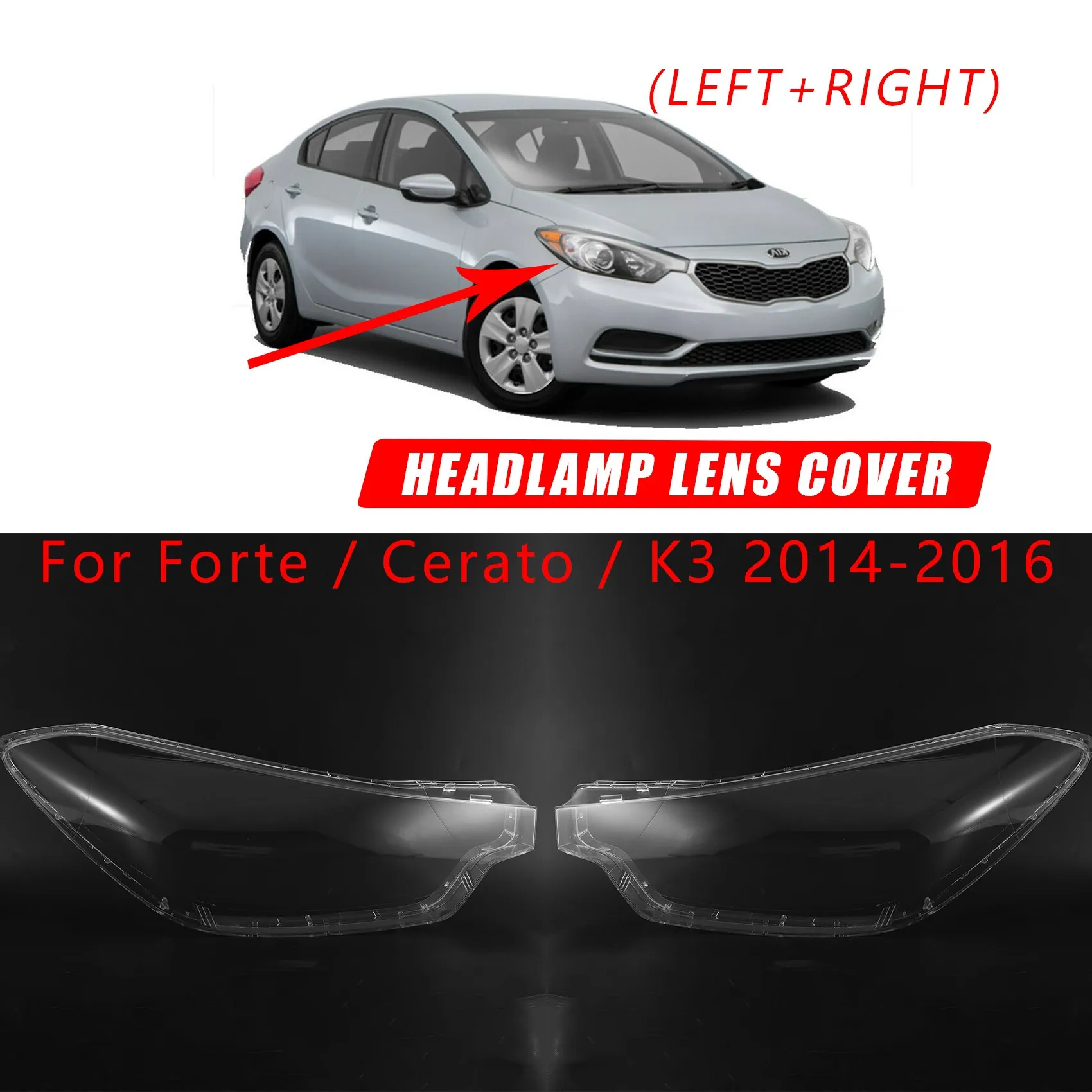 

for KIA Forte / Cerato / K3 2014-2016 Left Side Car Headlight Cover Headlight Transparent Lampshade Shell Lens Glass