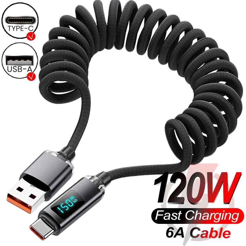 Enhanced Nylon Braided High-Speed USB-C Charging and Data Cable - Retractable Design, 120W 6A