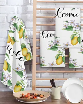 Lemon flower summer kitchen towel set, cleaning product set, absorbent kitchen dishes, tea towels, kitchen accessories 1