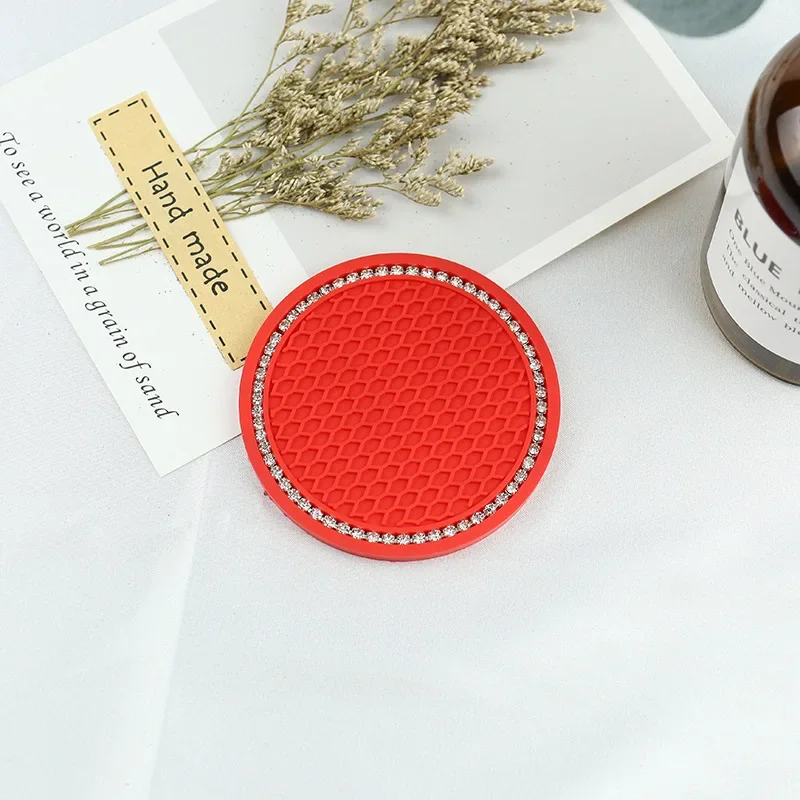 Non-slip Car Water Cup Pad Diamond Rhinestone Rubber Mat For Bottle Holder Coaster Auto Interior Anti-skid Cup Holders 7cm 2pcs cup holder coasters car coaster pads