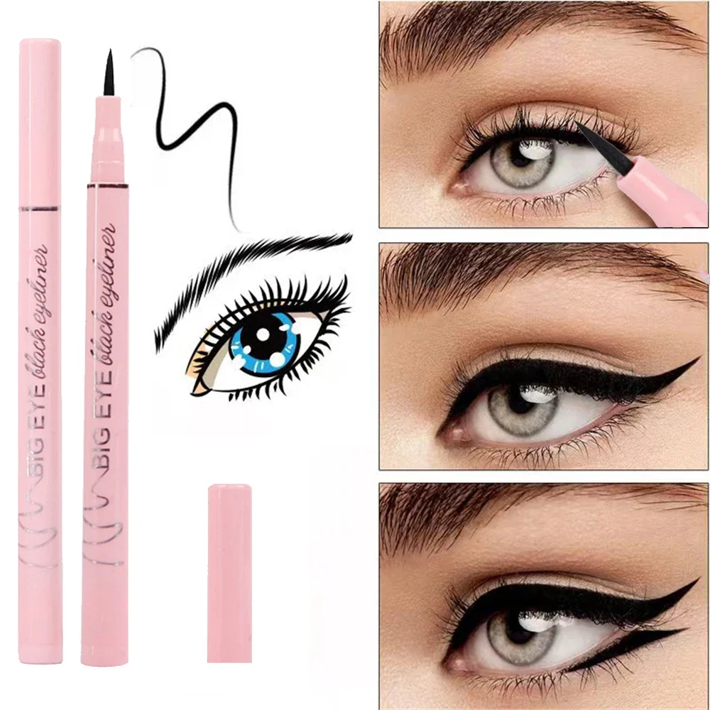 Pink Tube Black Waterproof Eyeliner Pencil Long-lasting Ultra-fine Liquid Eye Liner Pen Pencil Quick Dry Make Up Tool Cosmetics_voghion.com