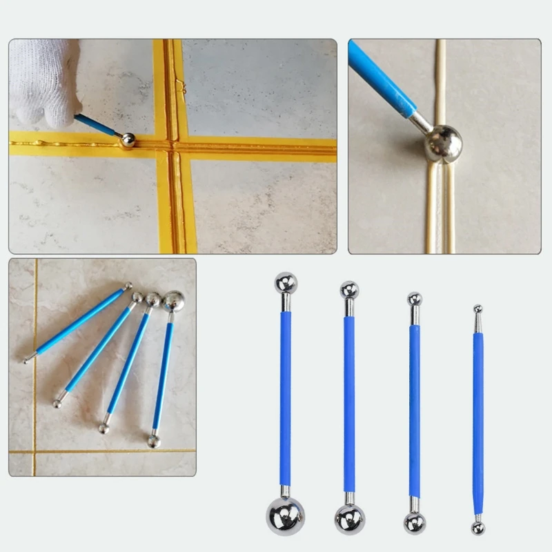 4x/set Caulking Tool Caulk Finishing Tools Tile Floor Joint Repair Pressed Ball for Bathroom Kitchen & Household