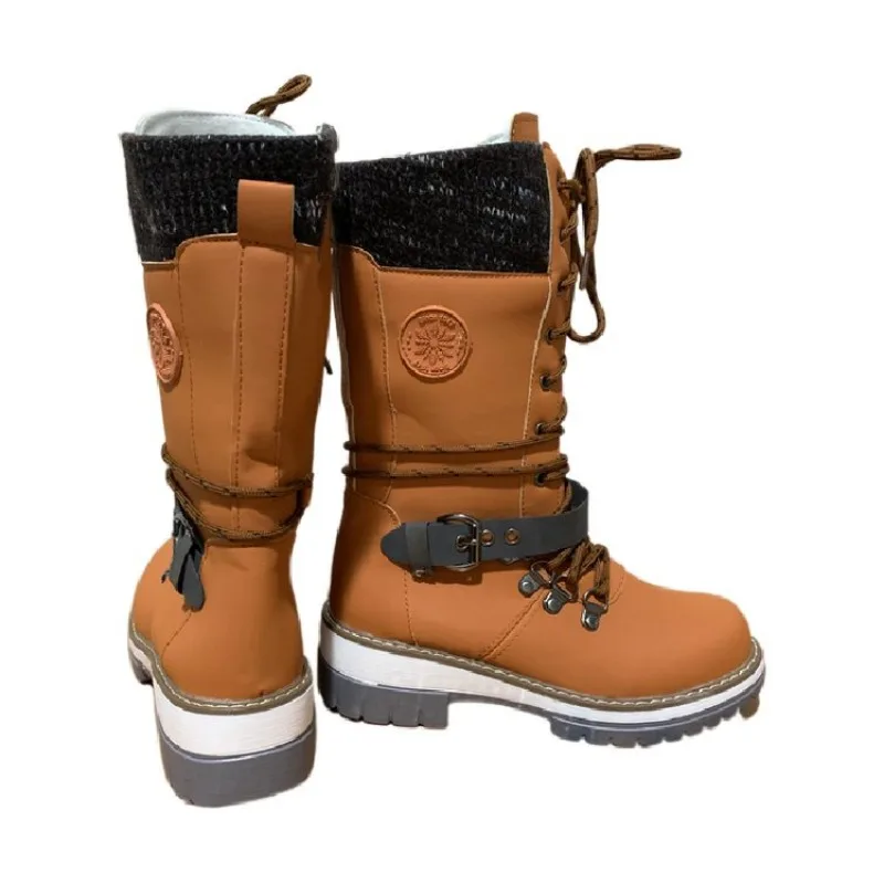 

Новинка зимняя теплая обувь женская обувь со шнуровкой спереди женские сапоги до середины икры женская уличная обувь на каблуке