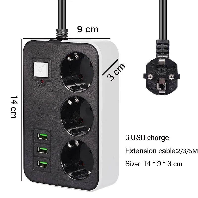 Round Power Strip USB Travel Adapter Socket Power Plug Eu 2M 3M 5M Extension Cable Kitchen Household Use Universal Charger 2