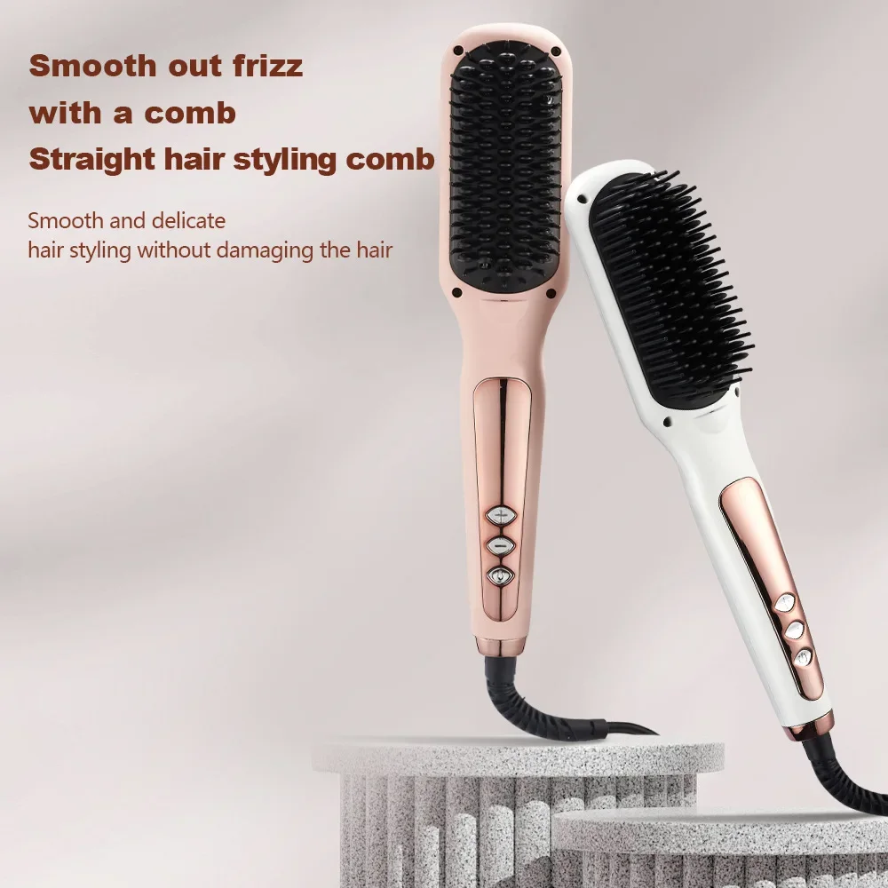 Stock Available Cross-Border Hair Curler Electric Comb Straight And Curling Two-In-One Export Direct Electric Comb Multi-Functio