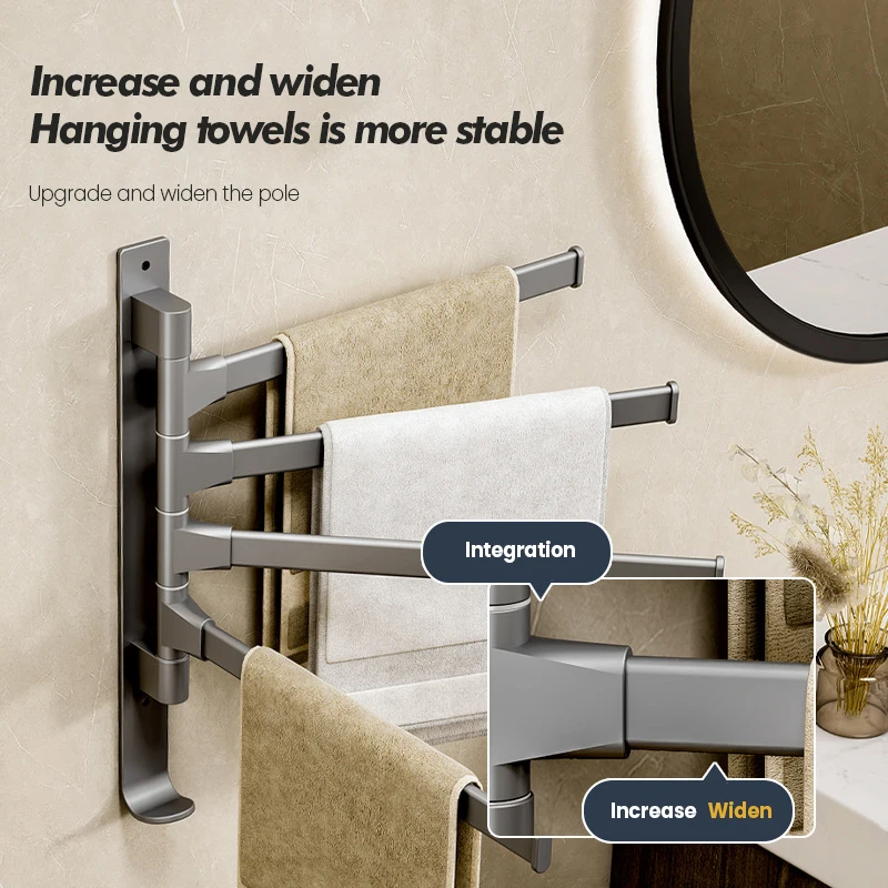 Bathroom Rotating Towel Bar Wall Mounted Non Perforated Iron Towel Storage Rack Household Bathroom Storage Products towel rack