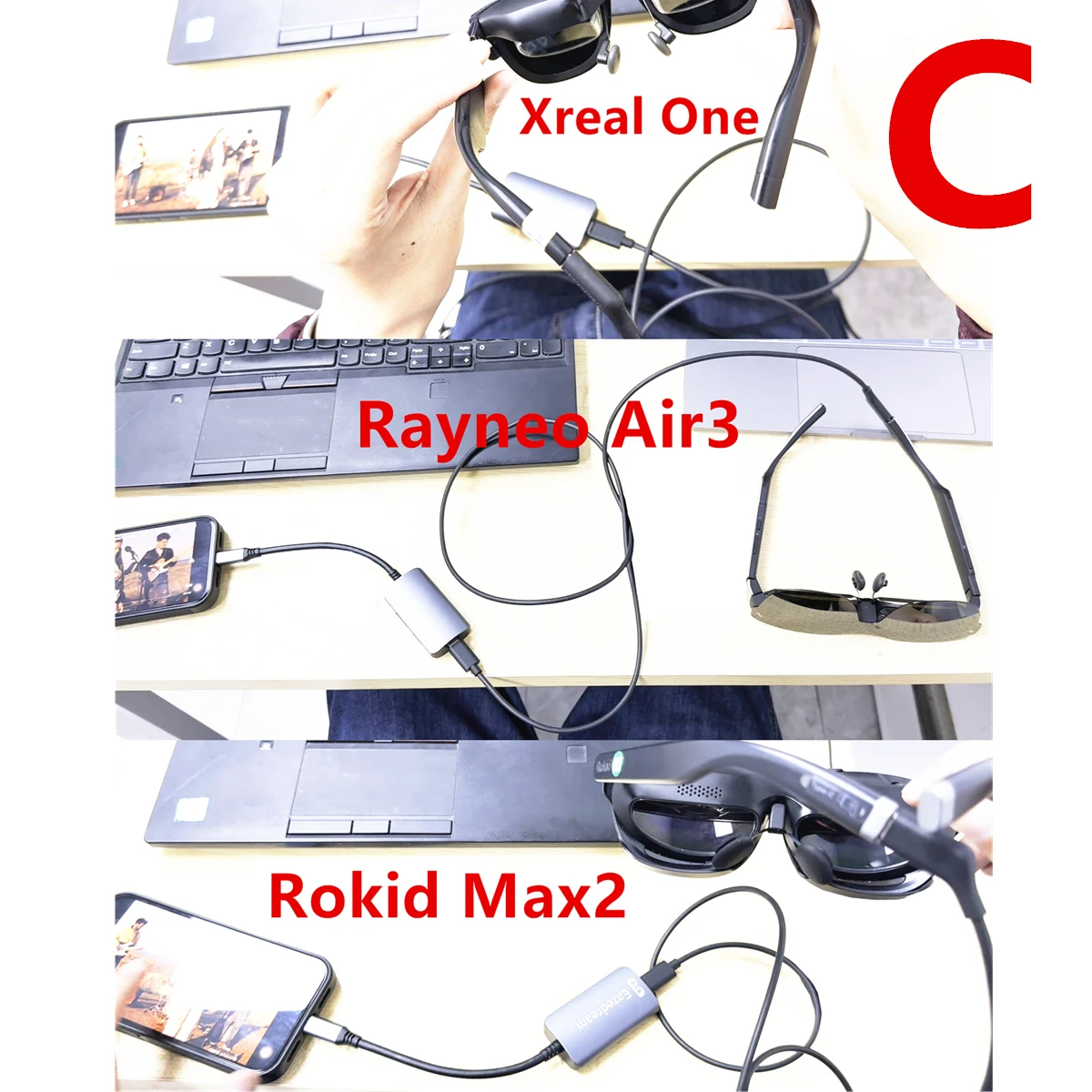 AR Glasses Hub Seamless Multi-Device Type-C HDMI-compatible Charging Adapter for Xreal Beam Viture Rokid Station Rayneo XR USB-C 6