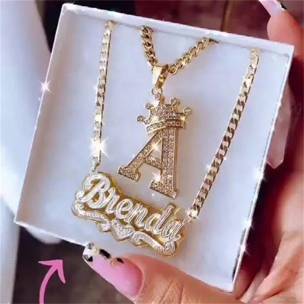 3D Nameplate Two Color Necklace For Women Personalized Double Layer Necklaces With Heart Customized Name Stainless Steel Jewelry 100pcs lot price label tags for jewelry jewelry disiplay cards jewelry price tags good quality diverse color for you