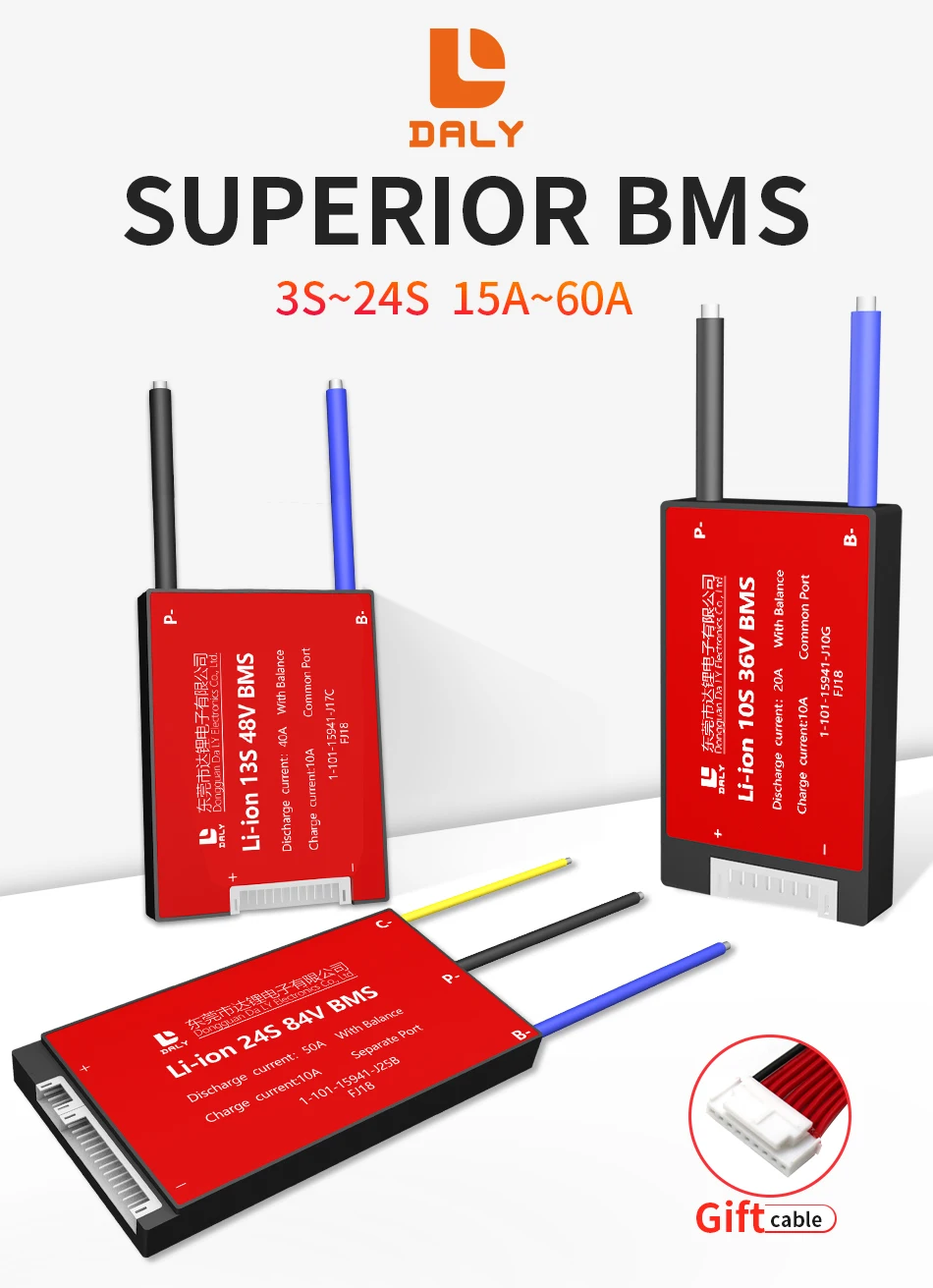 DALY LiFePO4 BMS With Balance 12V 24V 36V 48V 60V 72V 15A 20A 30A 40A 50A 60A 18650 Li-ion Battery Ebike Scooter PCB PCM Board lithium battery balancer