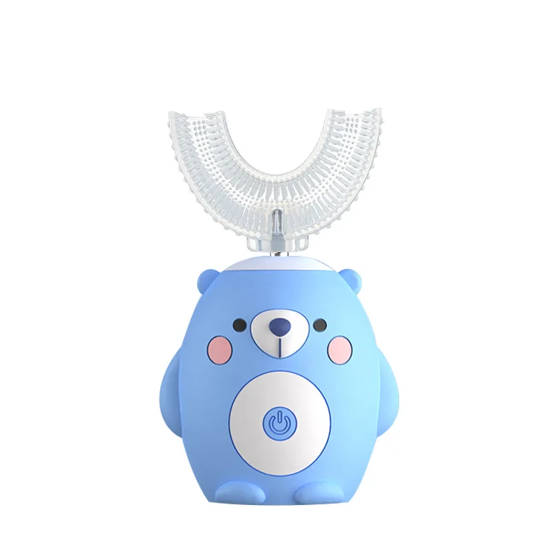 thumbnail image 1 of Cepillo de dientes eléctrico sónico de 360° para niños, cepillo de dientes automático de silicona en forma de U, temporizador inteligente, recargable, luz azul IPX7, 1 of 5