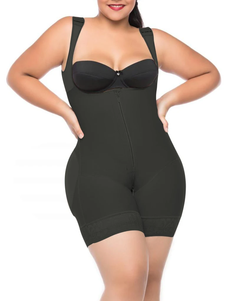 Women Waist Training Compression Zipper Closure Corset With Wide Adjustable Shoulder Straps Postpartum Tummy Control Bodysuit