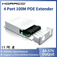HORACO 4 Port POE Extender 100M Outdoor Rainproof Network POE Repeater IP30 VLAN 44-57V 30W for POE Camera Wireless AP 1