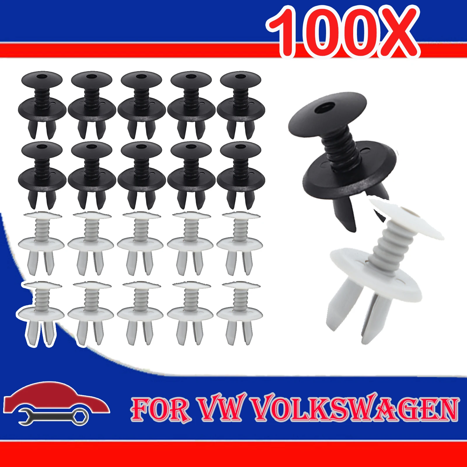 

100pcs Car Fastener Trim Panel Lining Clips Gray Plastic Holder Clip Car Interior for VW Volkswagen T4 T5 Transporter Eurovan