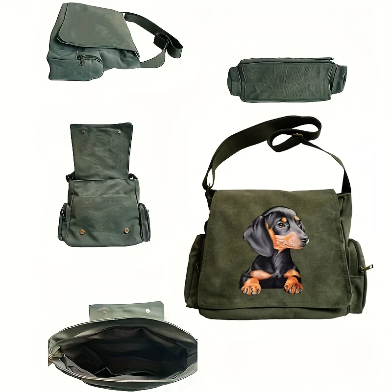 Women's Large Capacity Messenger Bags Cute Dachshund Pattern Tote Crossbody Shoulder Bag For Student Go To Class
