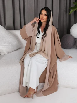 Eid 1 Piece Abaya Dress for Women Muslim Canftan Abayas Solid Long Sleeve Robe Femme